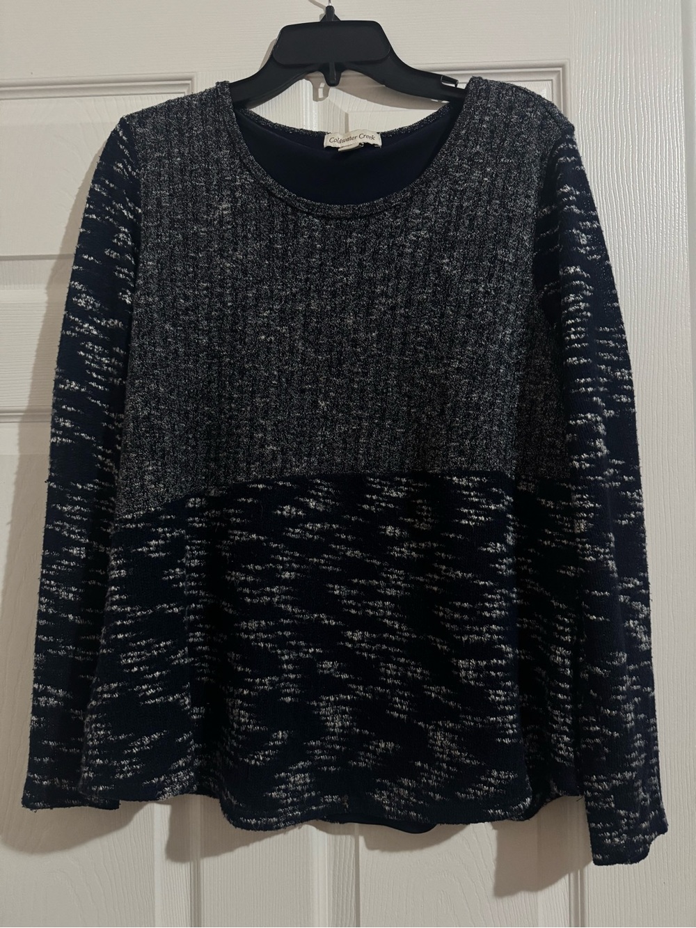 Coldwater Creek Navy and Gray Textured Crewneck Sweater
